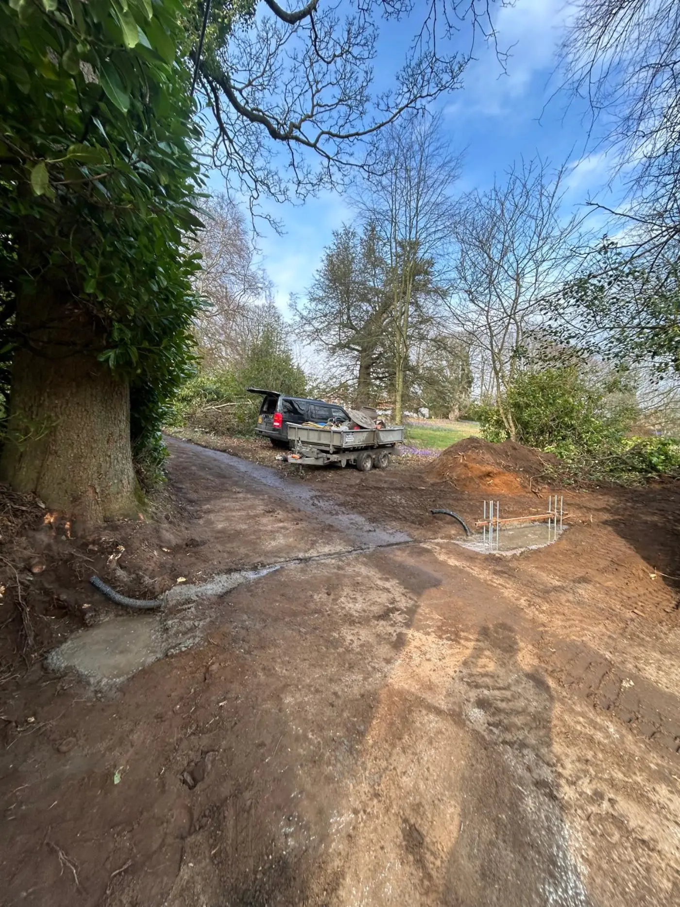 Foundation pour and groundworks for cantilever sliding gate at Coupar Angus