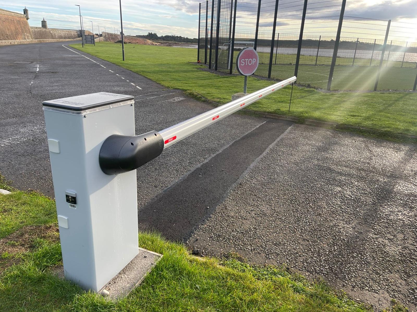 Commercial automatic entry barrier installed by KLR Design Limited at a secure Scottish site