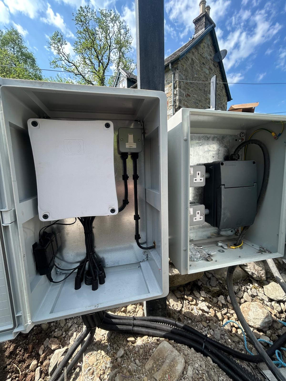 Control and fusebox enclosures being installed at Edinample Castle by KLR Design
