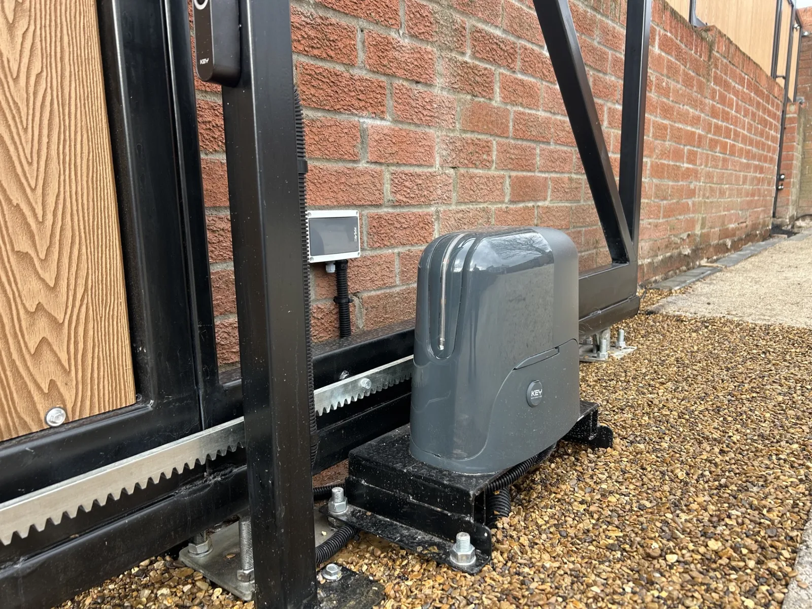 KEY Automation sliding gate motor and rack drive installed and commissioned by KLR Design Limited