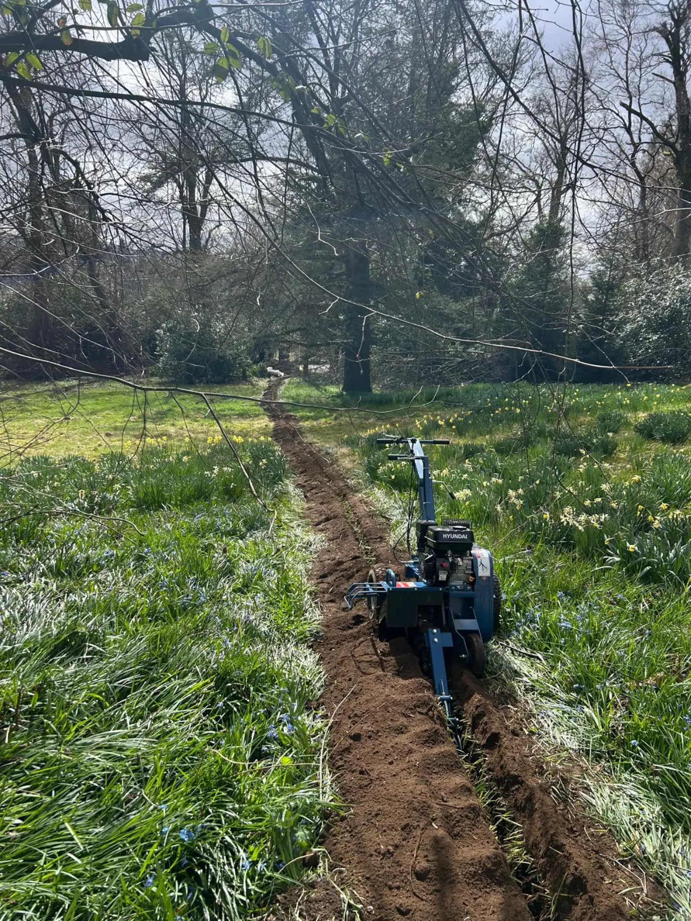 Cable trenching across the grounds for AES Global intercom and automation at Coupar Angus