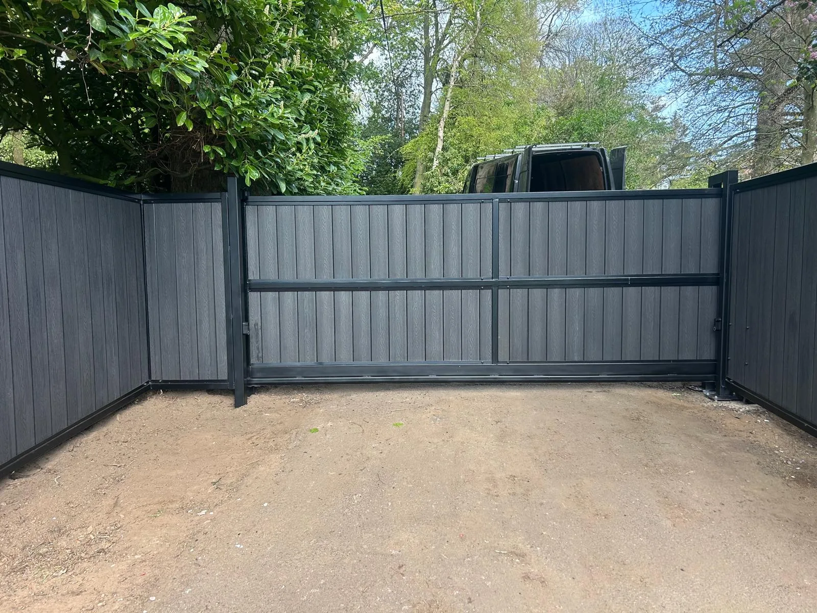 Composite Cantilever Gates — Woodland Estate - Cantilever sliding gate by KLR Design in Scotland