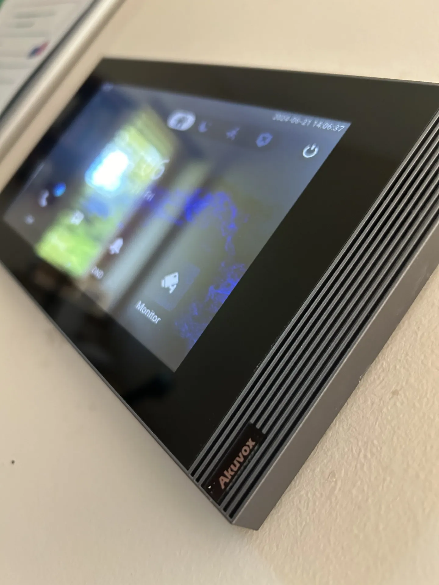 Akuvox internal WiFi monitor showing live camera feed