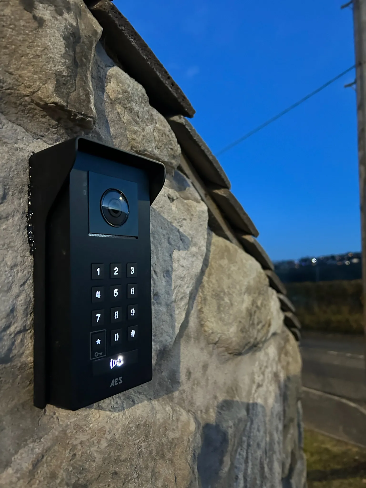 GSM intercom system installed on an automated driveway gate in Scotland by KLR Design Limited