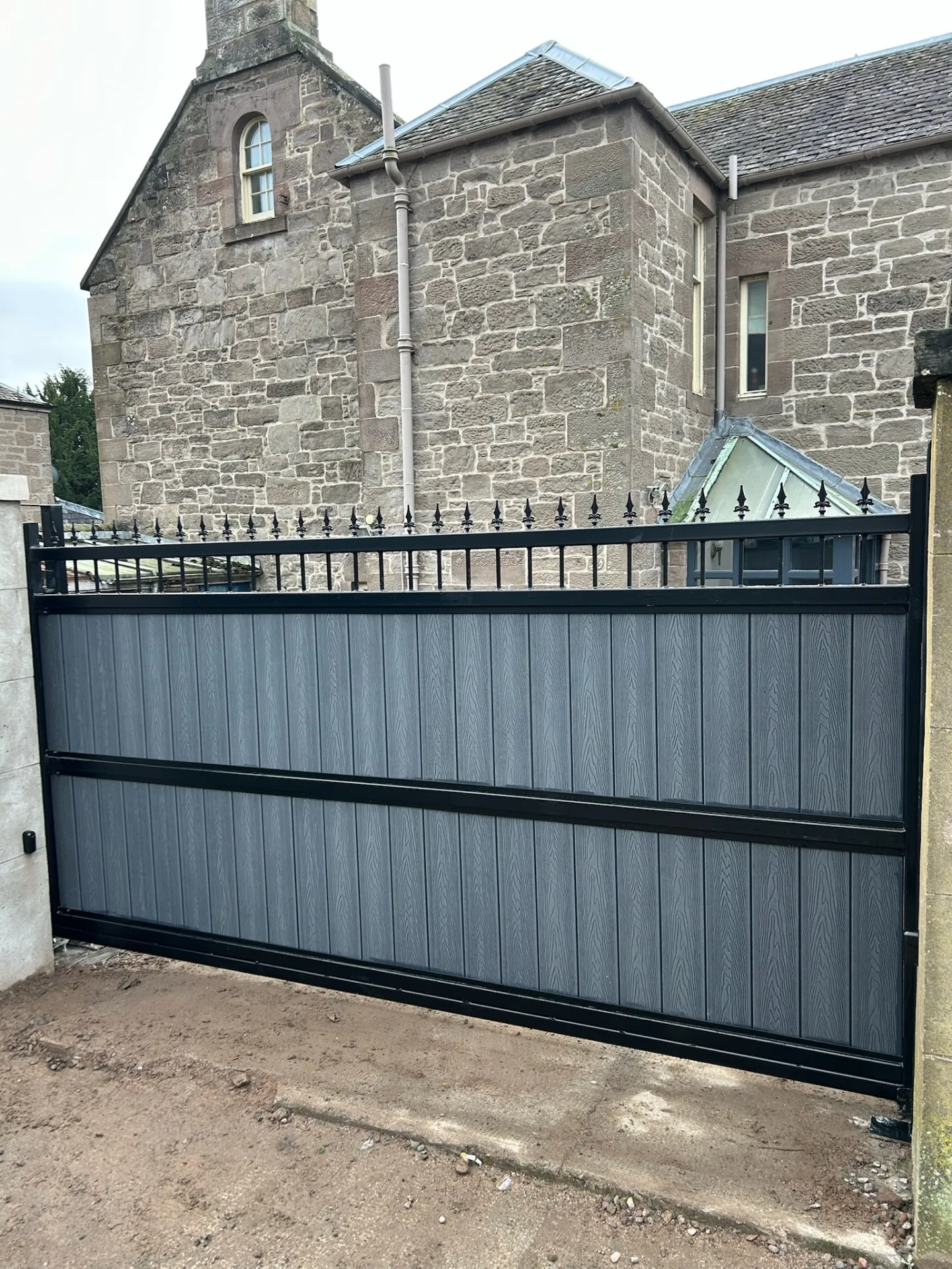 Composite Cantilever Sliding Gate with Wrought Iron Detailing - Scone, Perthshire